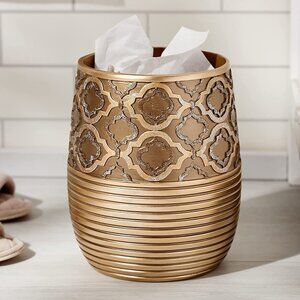 Gold Color Moroccan Theme  Decorative Trash Can 2.1 Gallon Waste Basket
